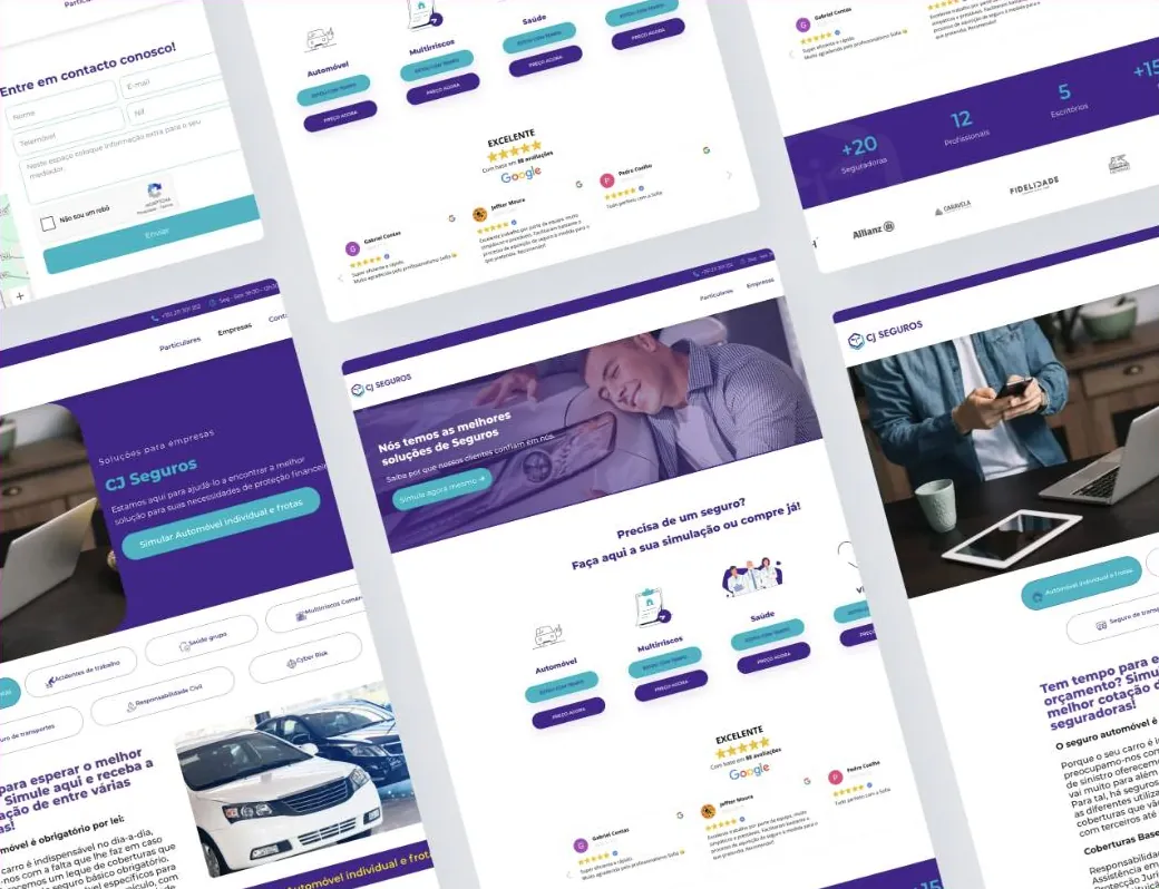 Screens of the CJ Seguros website