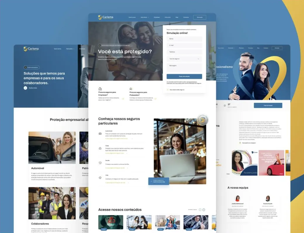 Screens of the Carisma Seguros website