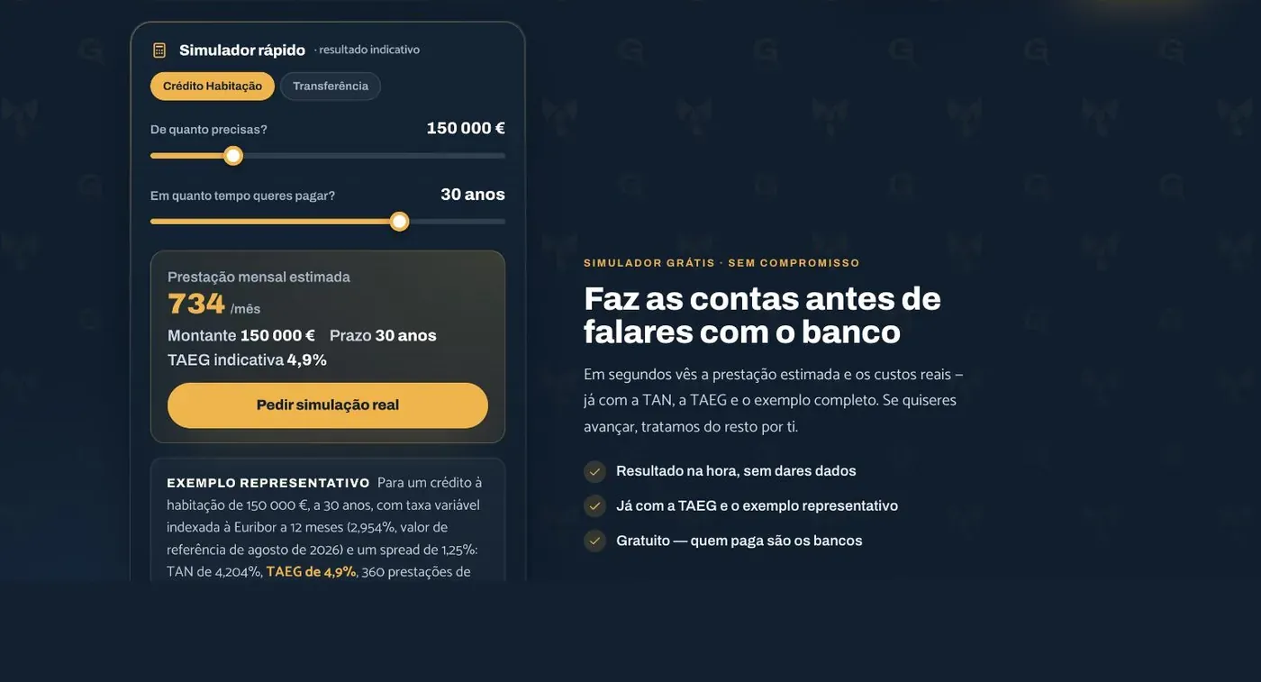 Simulador rápido na página inicial